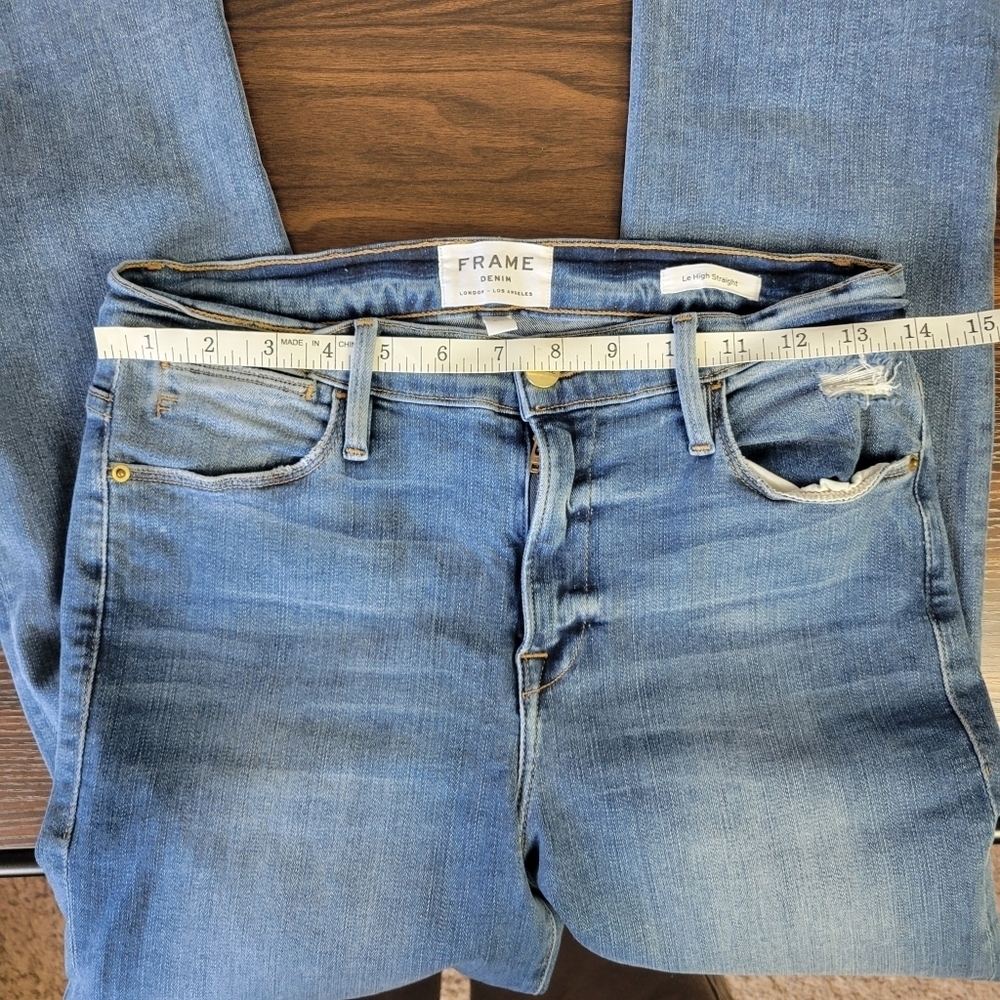 FRAME // le high straight medium blue super soft stretch denim roxton - Picture 12 of 16